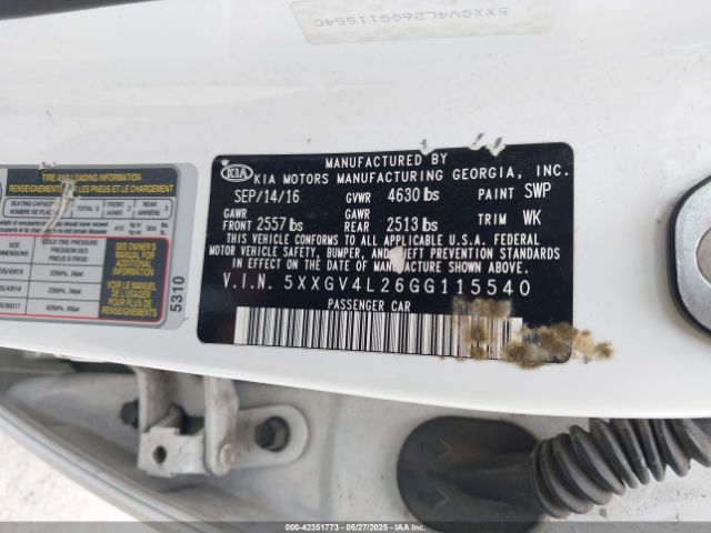 5XXGV4L26GG115540 KIA Optima Sxl Turbo