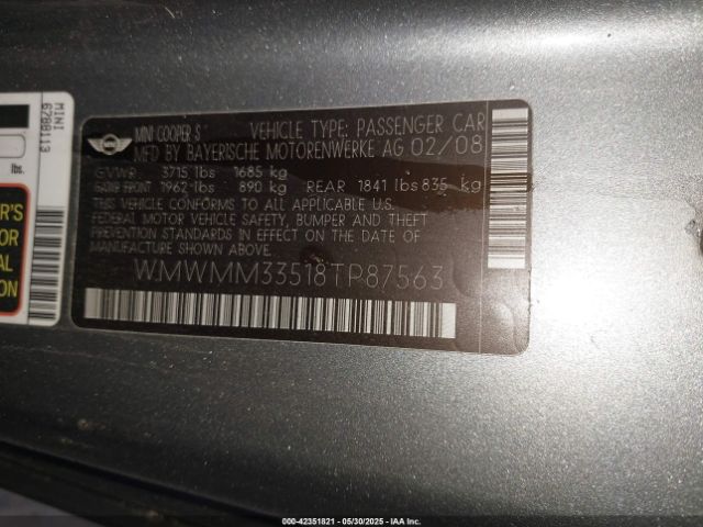 2008 MINI COOPER S CLUBMAN WMWMM33518TP87563 Photo 8