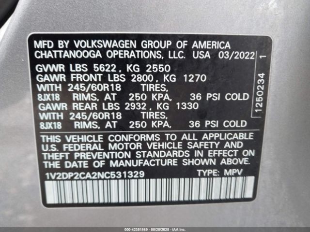 2022 VOLKSWAGEN ATLAS 1V2DP2CA2NC531329 Photo 8