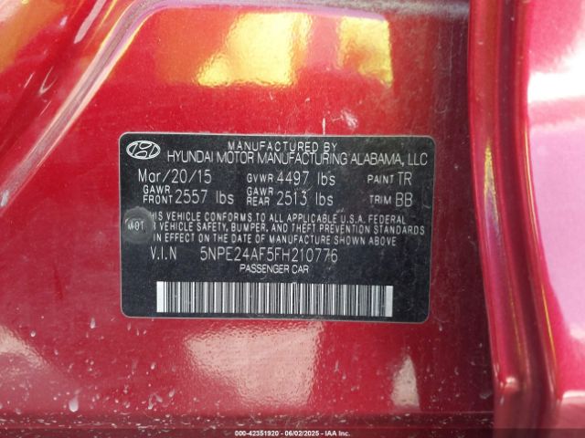 5NPE24AF5FH210776 Hyundai SONATA SE