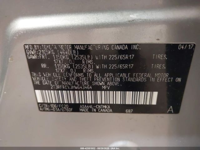 2T3RFREV3HW643464 Toyota Rav4 Xle
