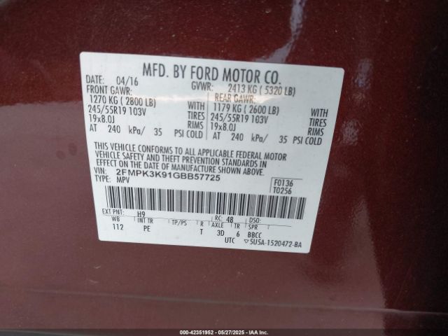2FMPK3K91GBB57725 Ford Edge Titanium