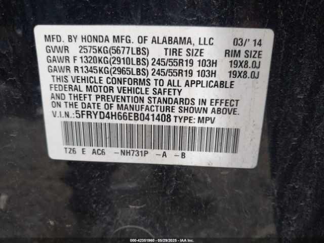 5FRYD4H66EB041408 Acura j35y5