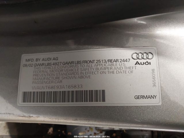 2003 AUDI A4 WAUVT68E93A165833 Photo 8