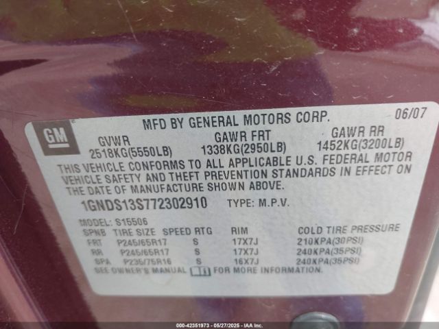 2007 CHEVROLET TRAILBLAZER 1GNDS13S772302910 Photo 8