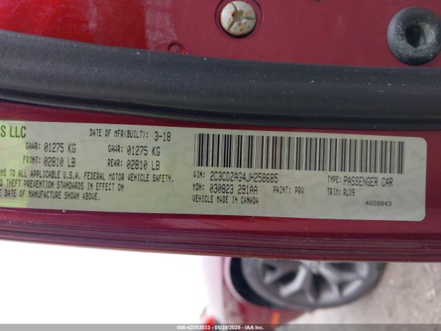 2C3CDZAG4JH258685 Dodge Challenger Sxt Plus