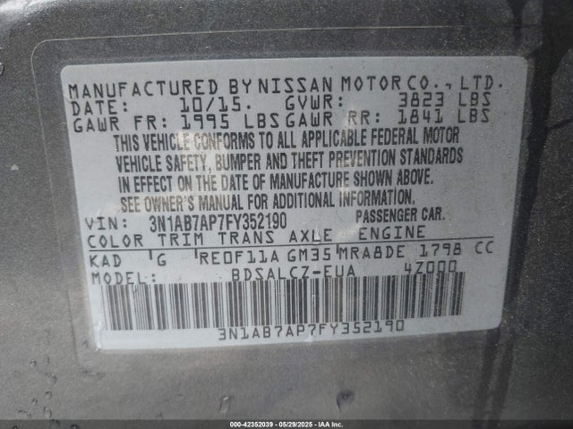 3N1AB7AP7FY352190 Nissan SENTRA S