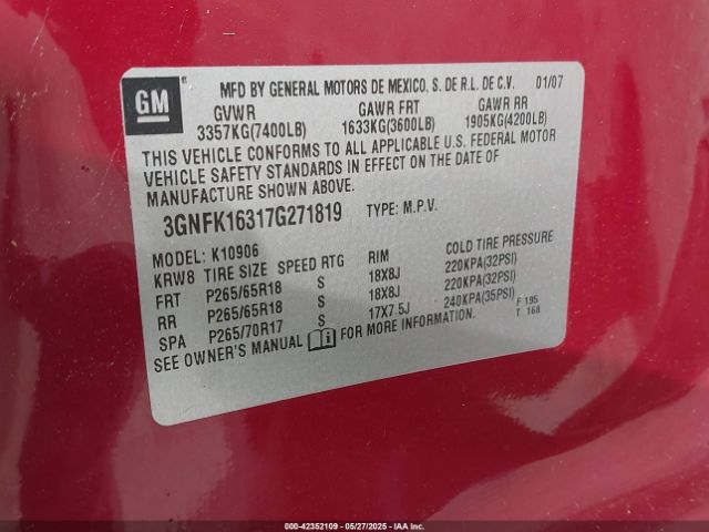 2007 CHEVROLET SUBURBAN 1500 3GNFK16317G271819 Photo 8
