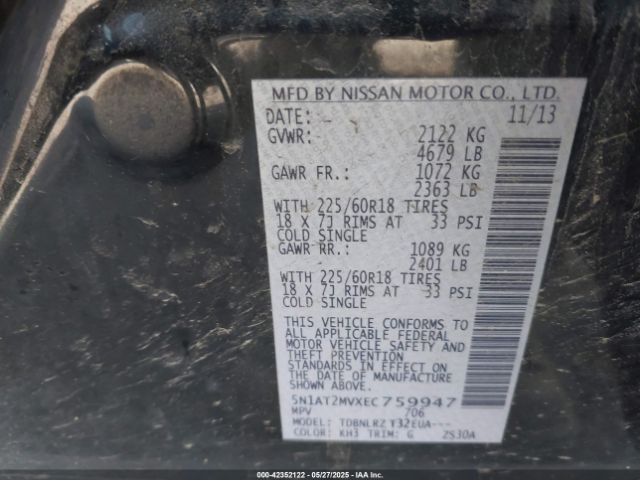 5N1AT2MVXEC759947 Nissan Rogue Sl