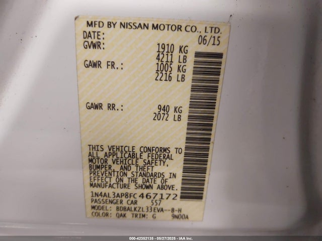 Nissan Altima 2.5 Sv 2015 1N4AL3AP8FC467172 Image 9
