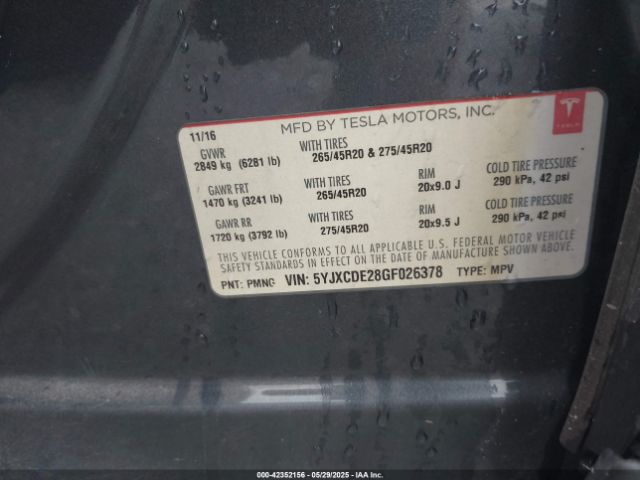 2016 TESLA MODEL X 5YJXCDE28GF026378 Photo 8