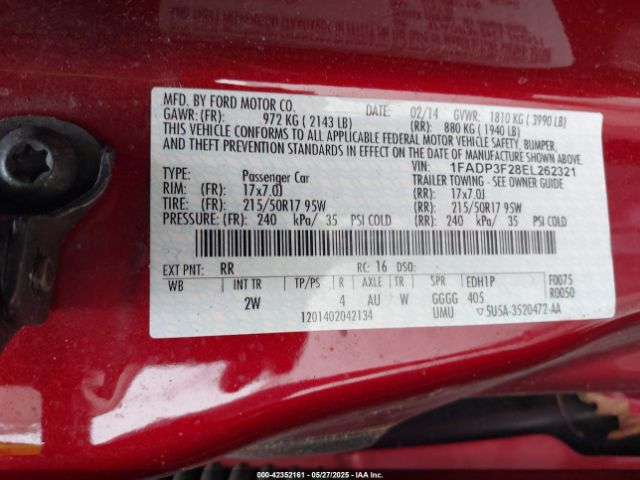 1FADP3F28EL262321 Ford FOCUS SE