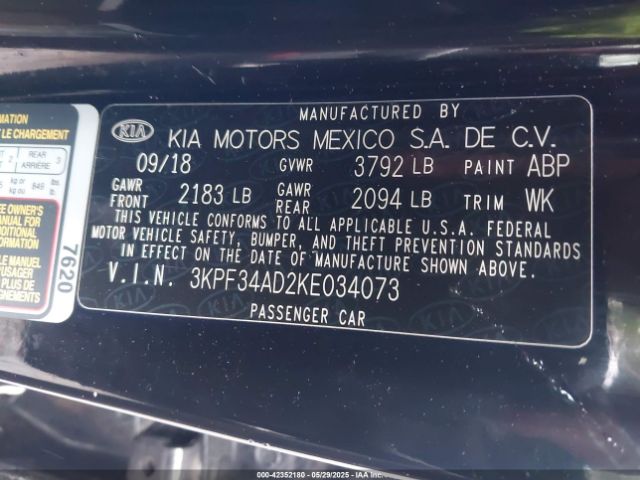 3KPF34AD2KE034073 KIA FORTE S