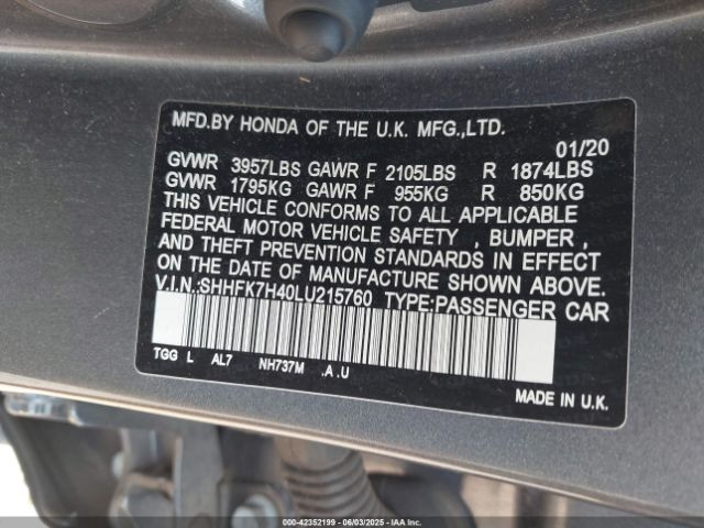 SHHFK7H40LU215760 Honda l15ba