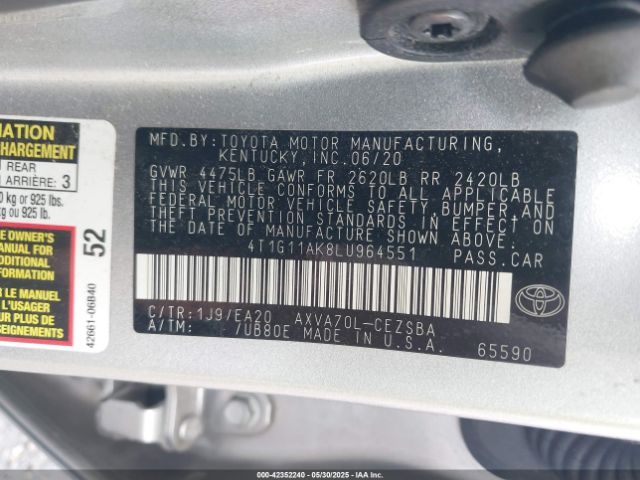 4T1G11AK8LU964551 Toyota CAMRY SE