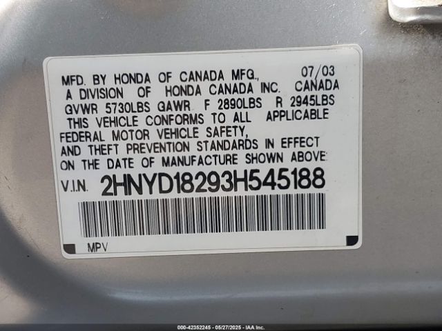 2003 ACURA MDX 2HNYD18293H545188 Photo 8