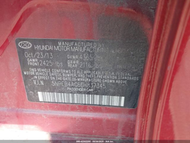 5NPEB4AC6EH837345 Hyundai SONATA GLS