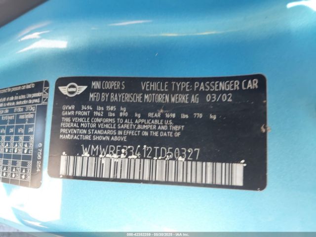 2002 MINI COOPER S WMWRE33412TD50327 Photo 8