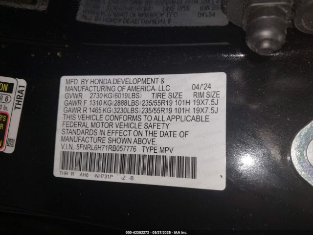 2024 HONDA ODYSSEY 5FNRL6H71RB057776 Photo 8