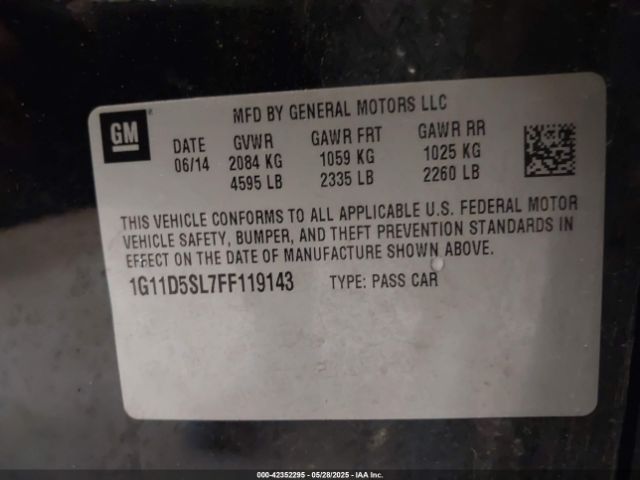 1G11D5SL7FF119143 Chevrolet MALIBU 2LT