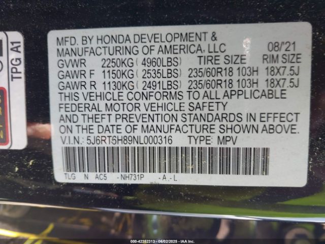 2022 HONDA CR-V 5J6RT6H89NL000316 Photo 8