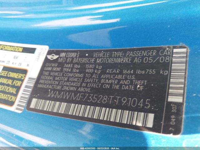 2008 MINI COOPER S WMWMF73528TT91045 Photo 8