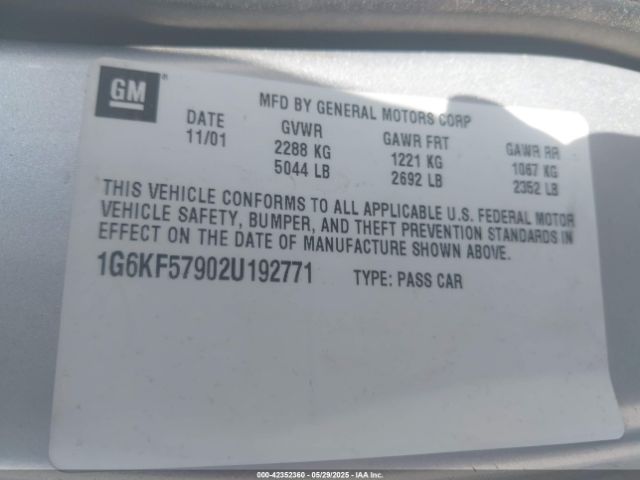 2002 CADILLAC DEVILLE 1G6KF57902U192771 Photo 8