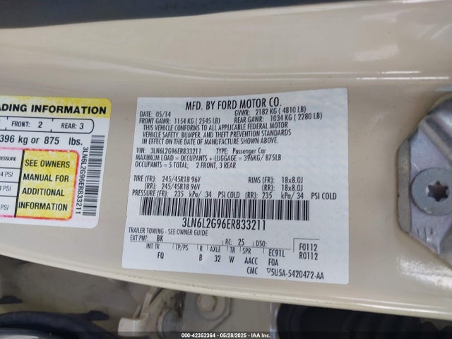 Lincoln MKZ 2014 3LN6L2G96ER833211 Image 9