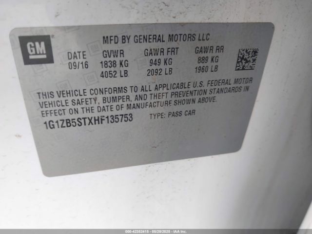 1G1ZB5STXHF135753 Chevrolet lfv - di: direct injection, vvt: variable valve timing, gen 1