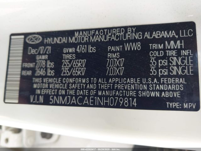 2022 HYUNDAI TUCSON 5NMJACAE1NH079814 Photo 8
