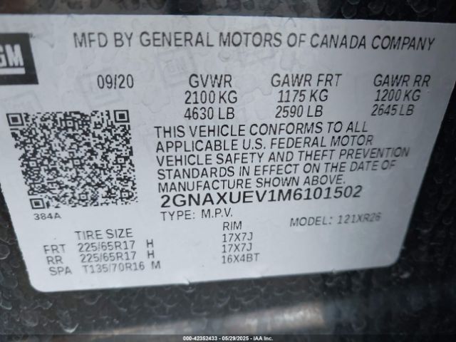 2021 CHEVROLET EQUINOX 2GNAXUEV1M6101502 Photo 8