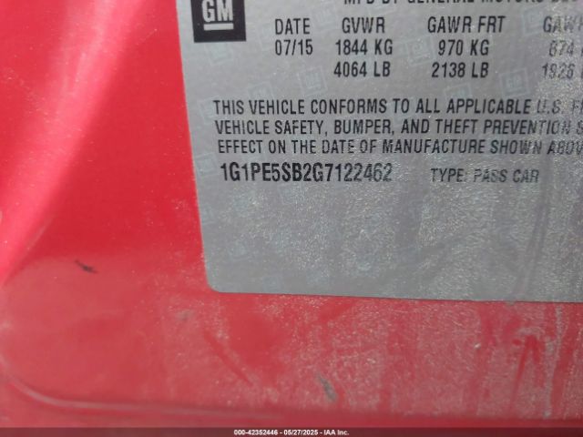 1G1PE5SB2G7122462 Chevrolet Cruze Limited 1lt Auto