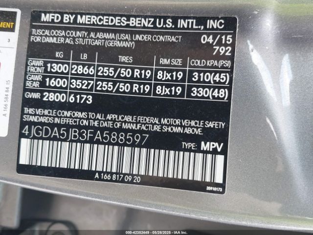 4JGDA5JB3FA588597 Mercedes-Benz ML 350