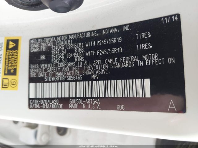 5TDYKRFH8FS056465 Toyota 2gr-fe