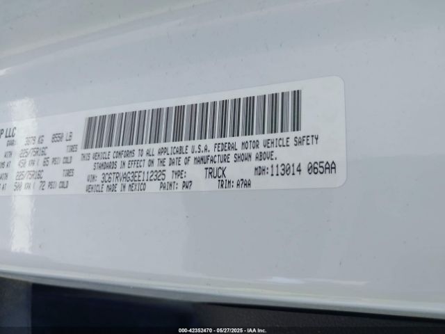3C6TRVAG3EE112325 RAM Promaster 1500 Low Roof