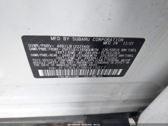 JF2SKAJC9NH418813 Subaru Forester Sport