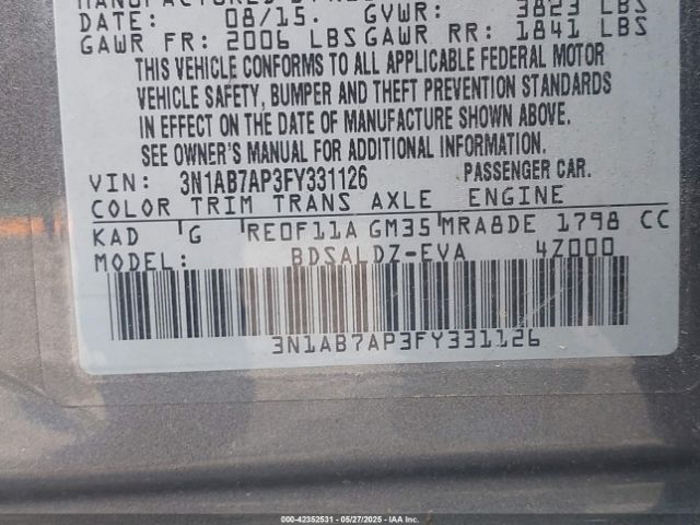3N1AB7AP3FY331126 Nissan SENTRA SV