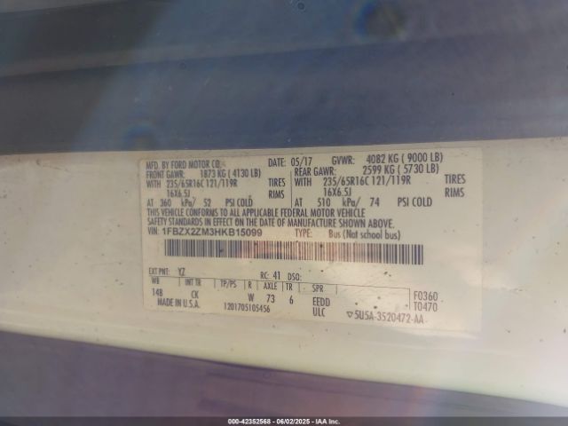 1FBZX2ZM3HKB15099 Ford Transit-350 Xlt