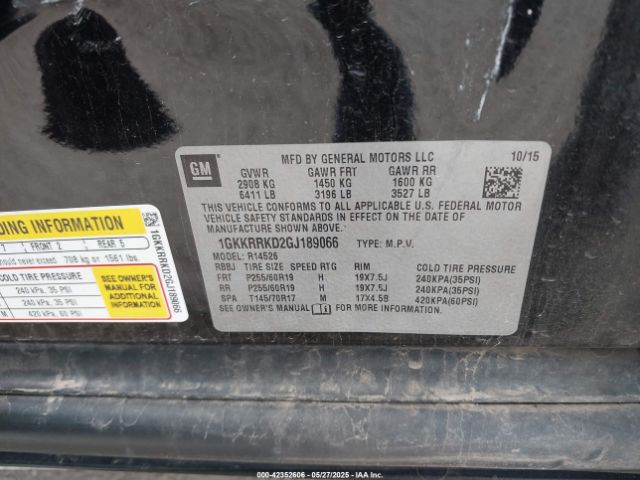 1GKKRRKD2GJ189066 GMC llt - sidi, alum, 60 degrees