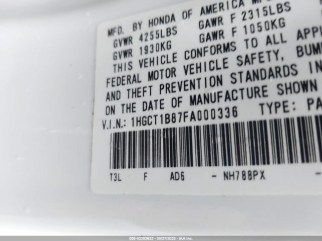 1HGCT1B87FA000336 Honda Accord Ex-l