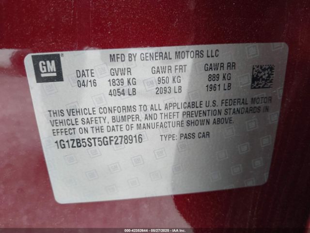 1G1ZB5ST5GF278916 Chevrolet MALIBU LS