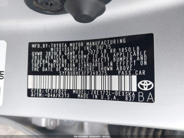 5YFBURHEXFP349375 Toyota Corolla S Plus