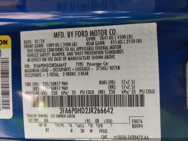 2018 FORD FUSION 3FA6P0HD2JR266642 Photo 8