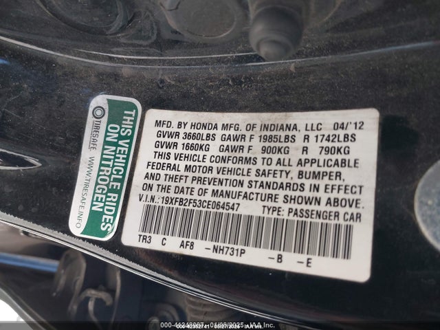 2012 HONDA CIVIC SDN 19XFB2F53CE064547 Photo 8