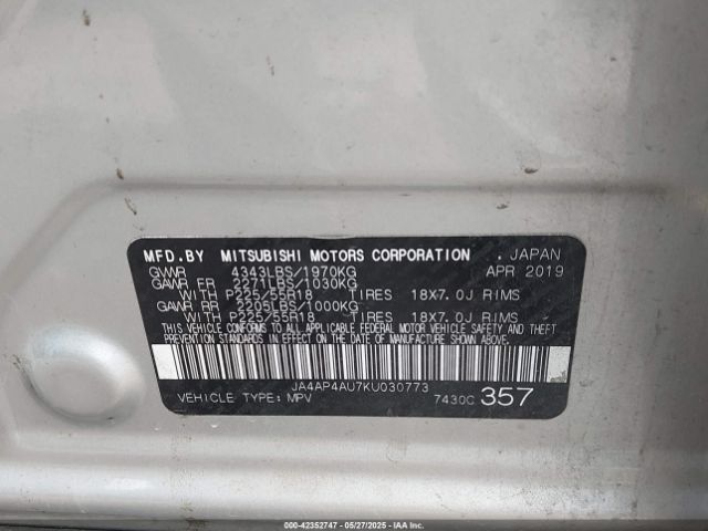 2019 MITSUBISHI OUTLANDER SPORT JA4AP4AU7KU030773 Photo 8