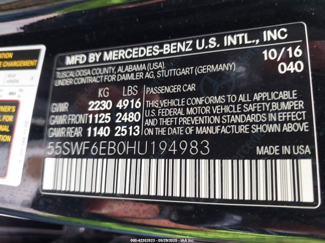 55SWF6EB0HU194983 Mercedes-Benz 2017
