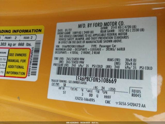 2022 FORD MUSTANG 1FA6P8CF0N5108669 Photo 8