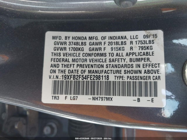 Honda r18z1 2015 19XFB2F54FE298118 Image 9