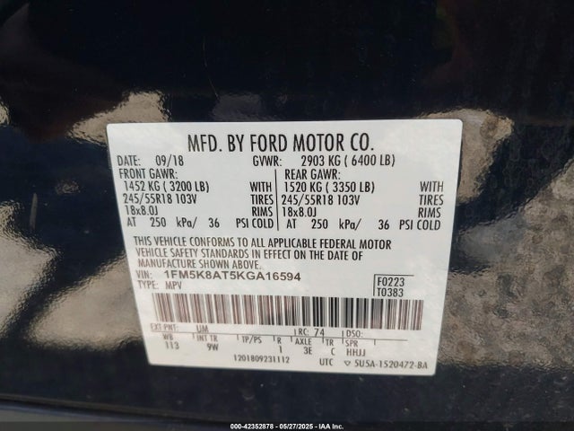 1FM5K8AT5KGA16594 Ford 3.5l gtdi