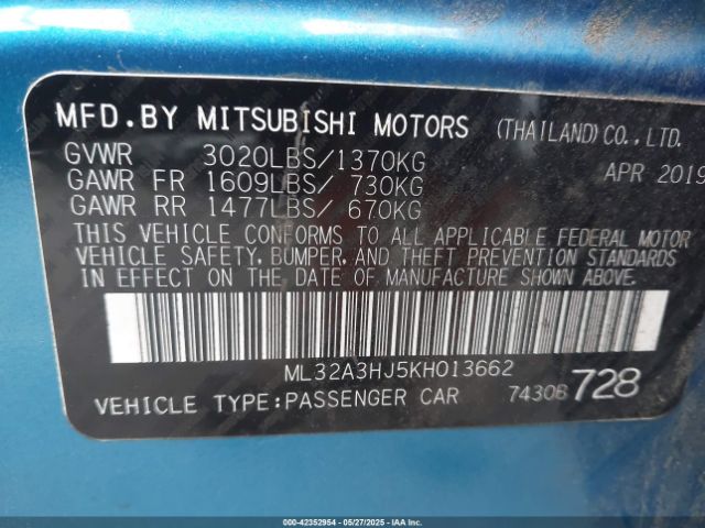 ML32A3HJ5KH013662 Mitsubishi Mirage